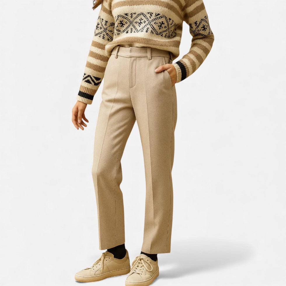 Women's Straight Leg Pants with Herringbone Pattern