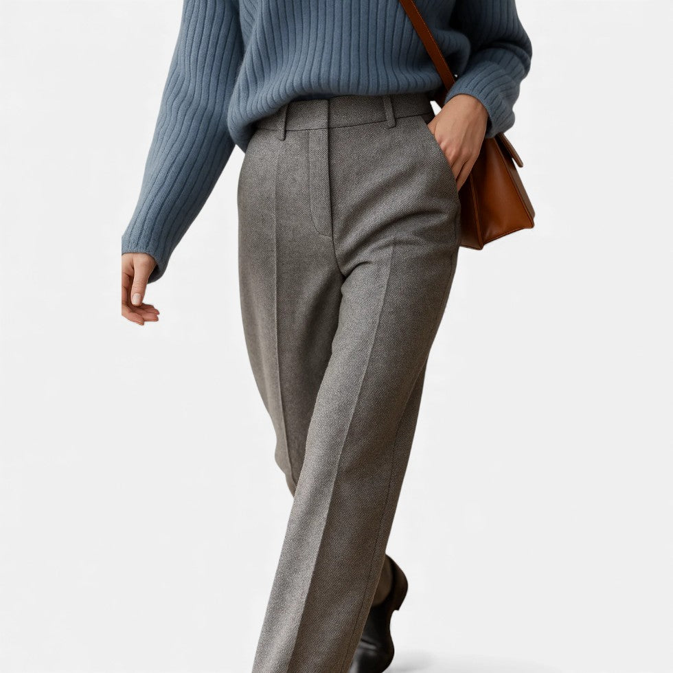 Women's Straight Leg Pants with Herringbone Pattern