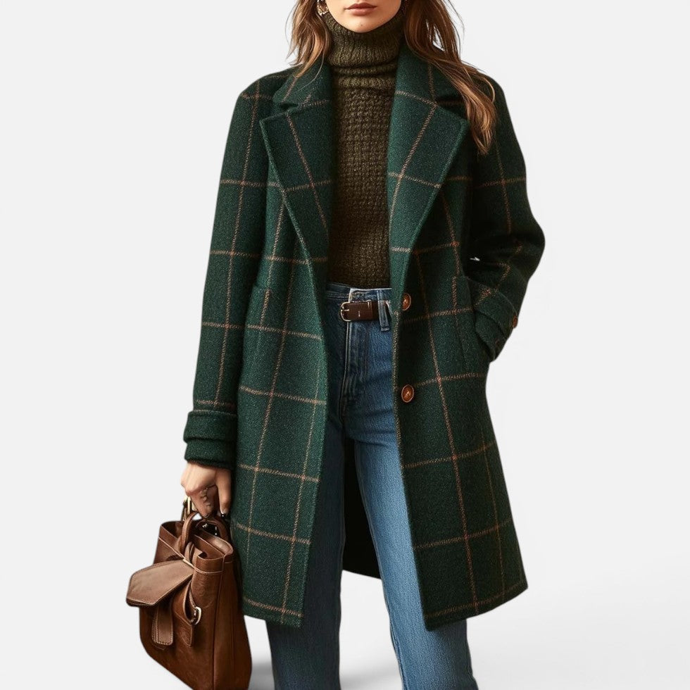 Women's Plaid Coat with Notch Lapel