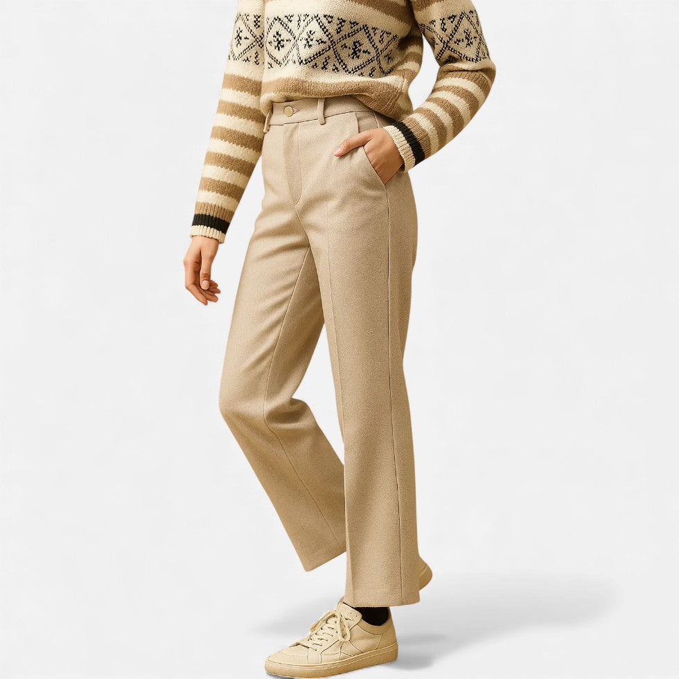 Women's Straight Leg Pants with Herringbone Pattern