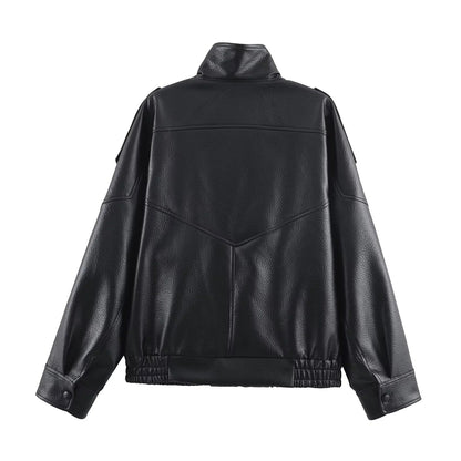 Women's Leather Jacket – Funnel Neck Asymmetric