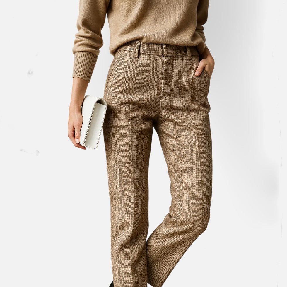 Women's Straight Leg Pants with Herringbone Pattern