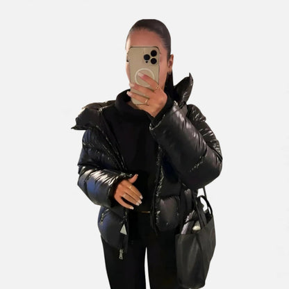 Women's Hooded Glossy Puffer Jacket