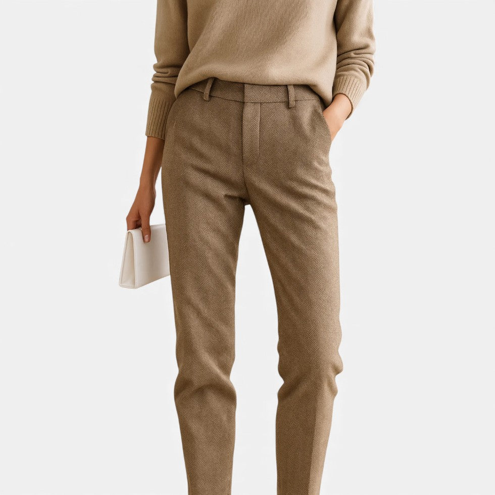 Women's Straight Leg Pants with Herringbone Pattern