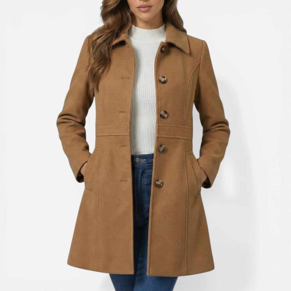 Women's Tailored Coat with Buttons and Collar