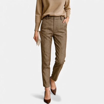 Women's Straight Leg Pants with Herringbone Pattern
