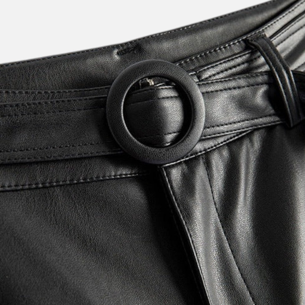 Women's Belted Faux Leather Wide-Leg Pants