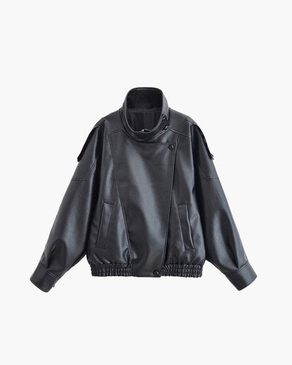 Women's Leather Jacket – Funnel Neck Asymmetric
