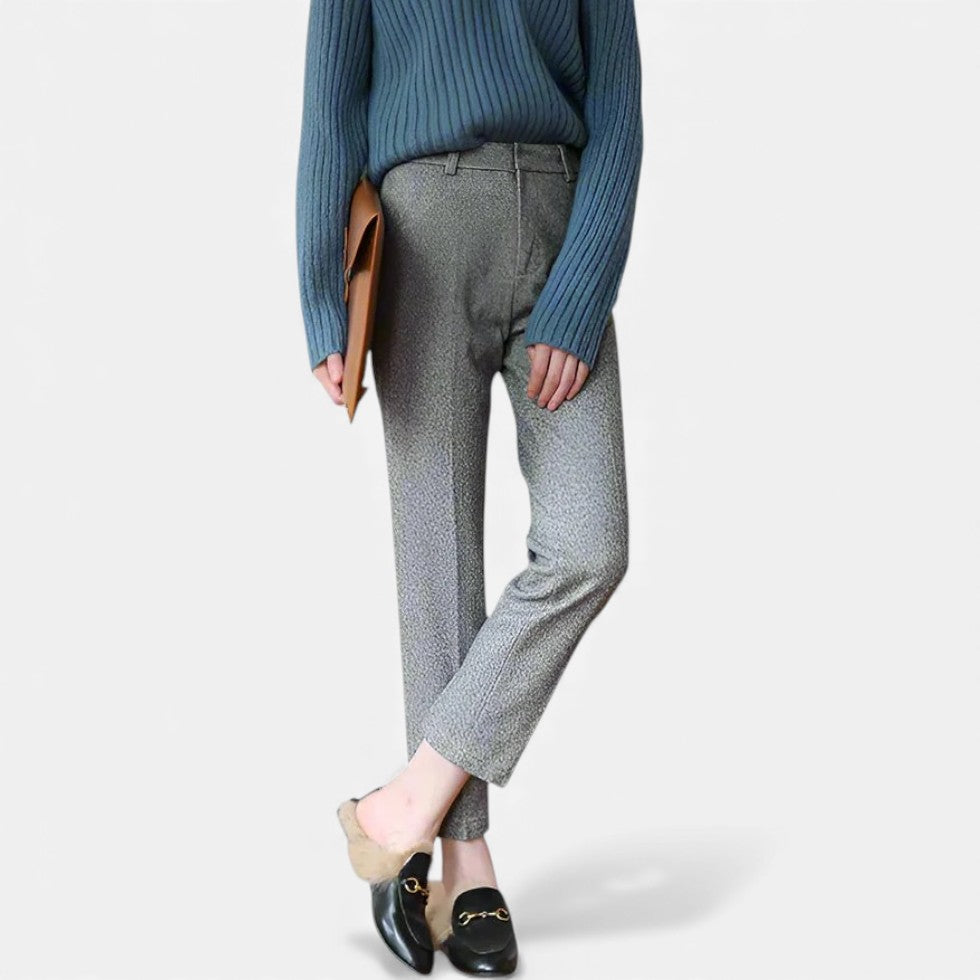 Women's Straight Leg Pants with Herringbone Pattern
