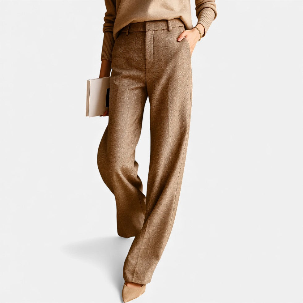 Women's Straight Leg Pants with Herringbone Pattern
