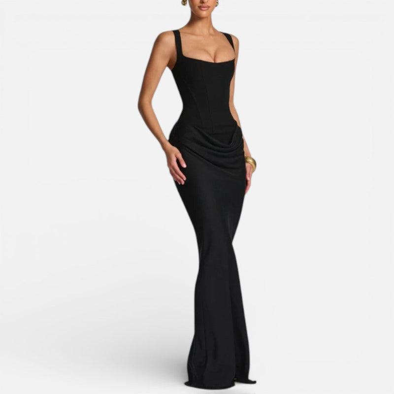 Women's Corset Maxi Dress with Draped Skirt