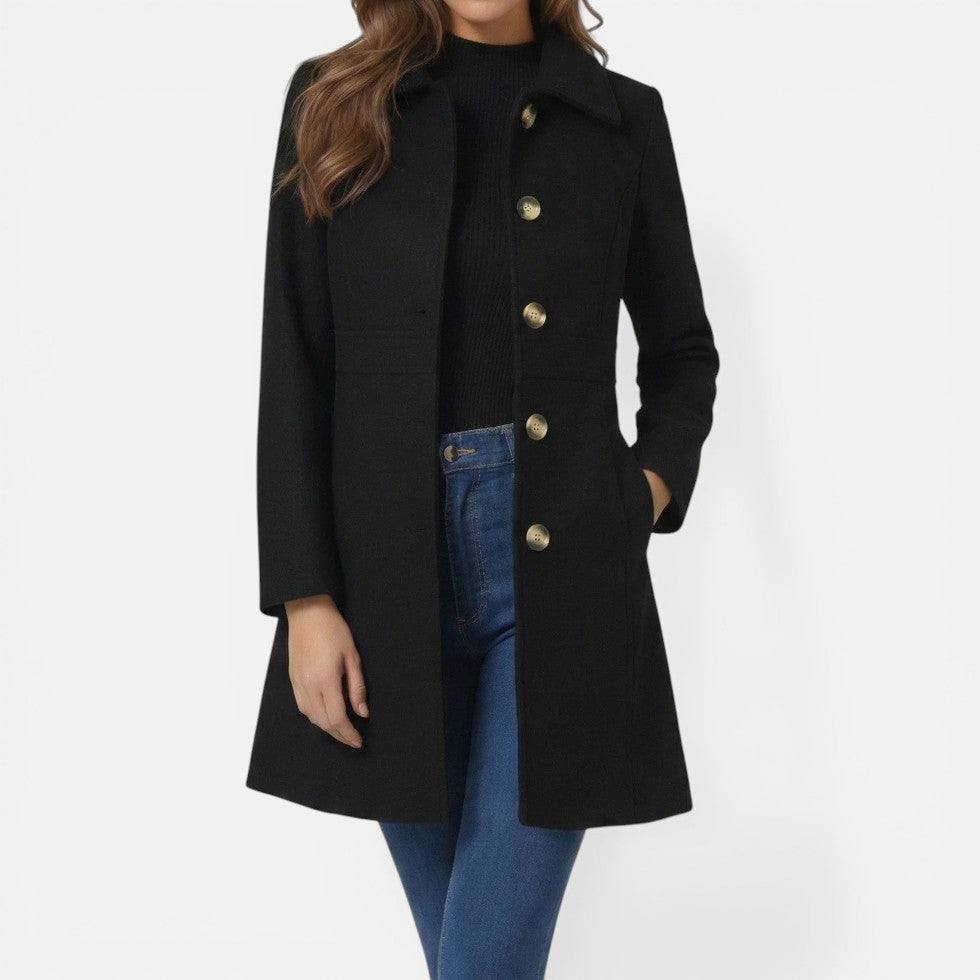 Women's Tailored Coat with Buttons and Collar