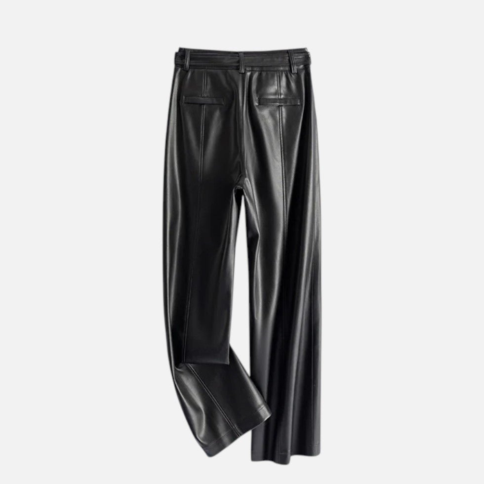 Women's Belted Faux Leather Wide-Leg Pants
