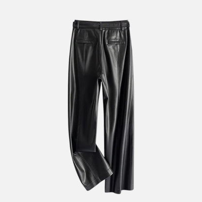 Women's Belted Faux Leather Wide-Leg Pants