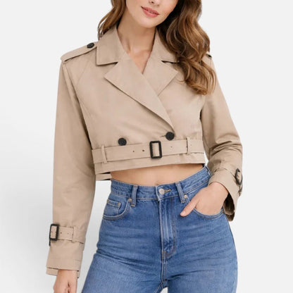 Women's Cropped Belted Trench Jacket in Cotton Blend