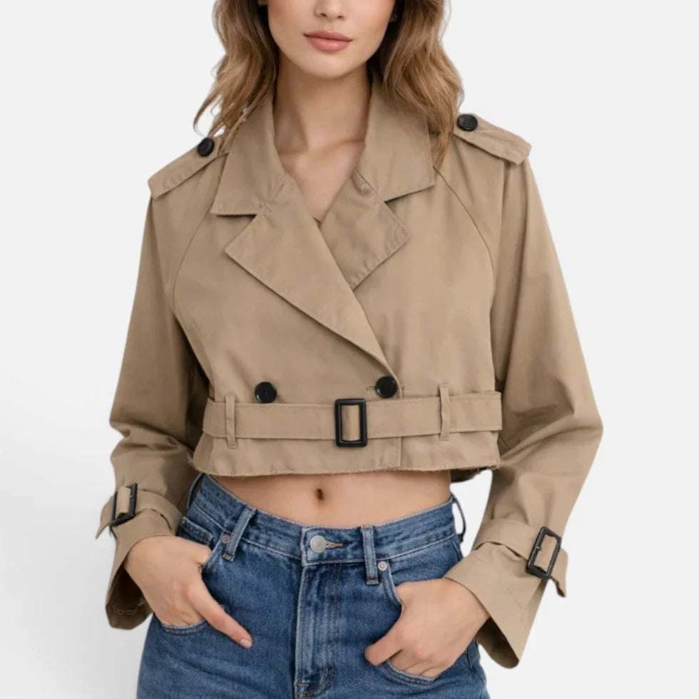 Women's Cropped Belted Trench Jacket in Cotton Blend