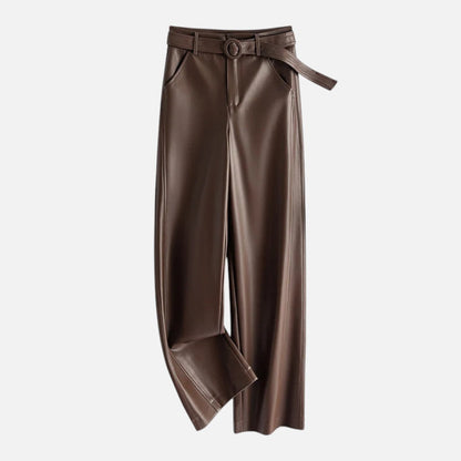 Women's Belted Faux Leather Wide-Leg Pants