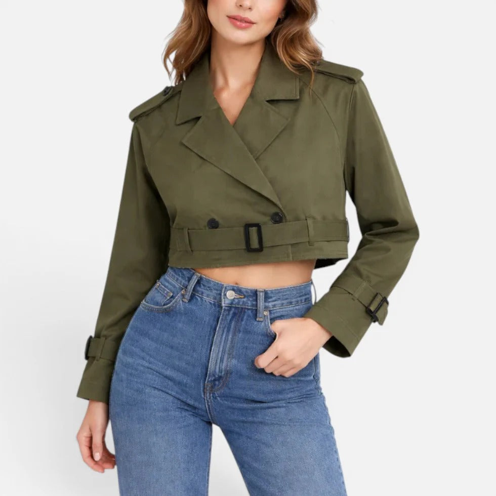 Women's Cropped Belted Trench Jacket in Cotton Blend
