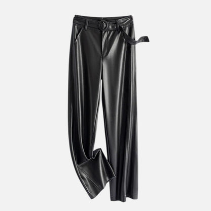 Women's Belted Faux Leather Wide-Leg Pants