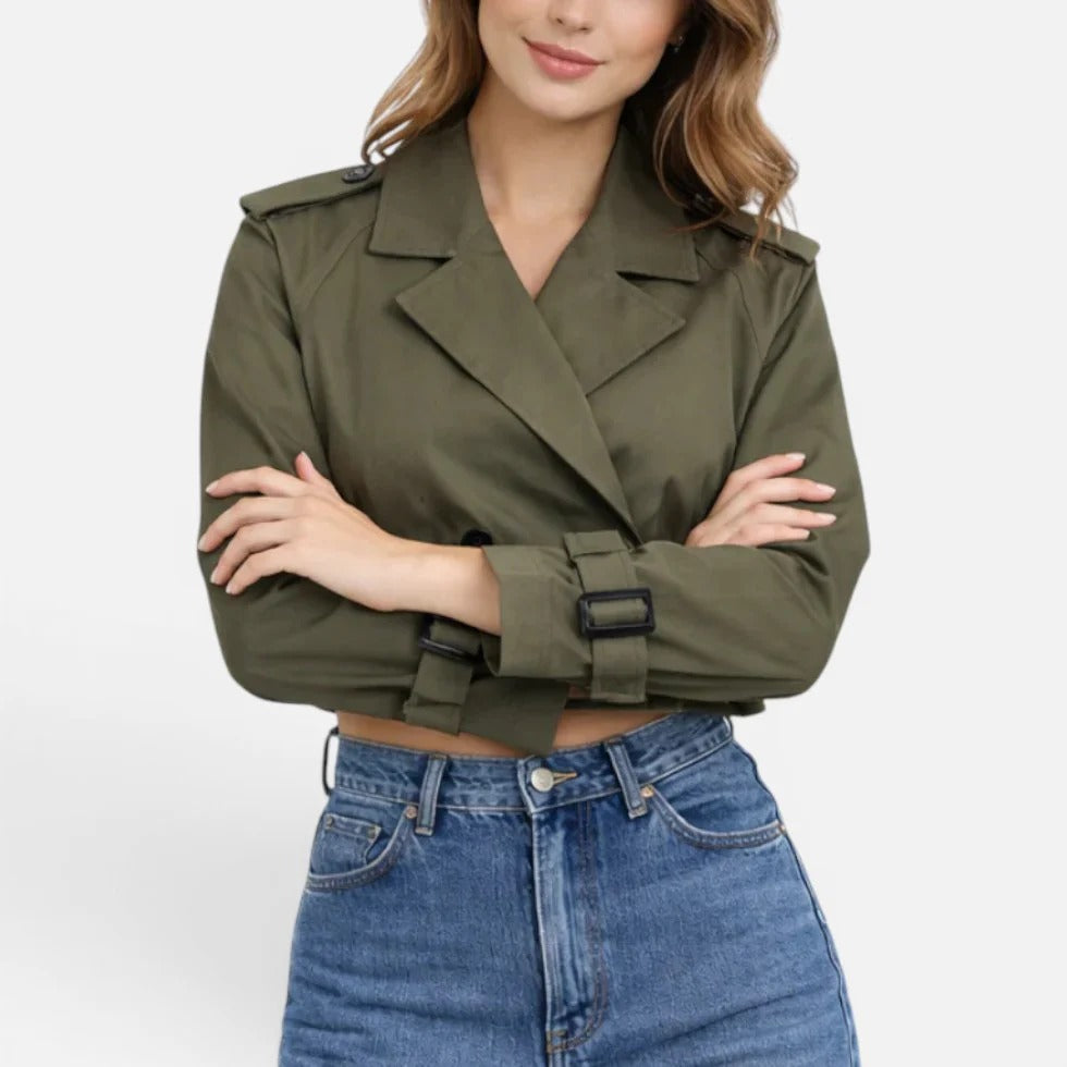 Women's Cropped Belted Trench Jacket in Cotton Blend