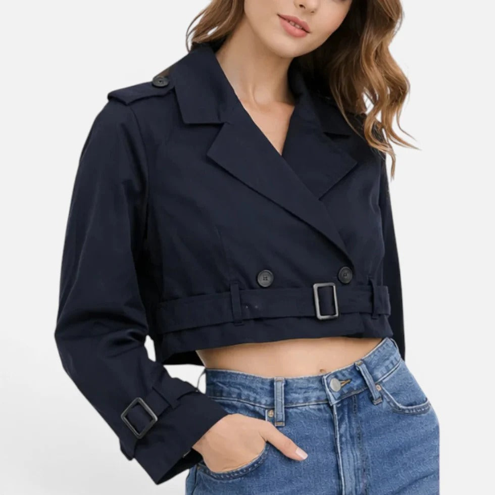 Women's Cropped Belted Trench Jacket in Cotton Blend