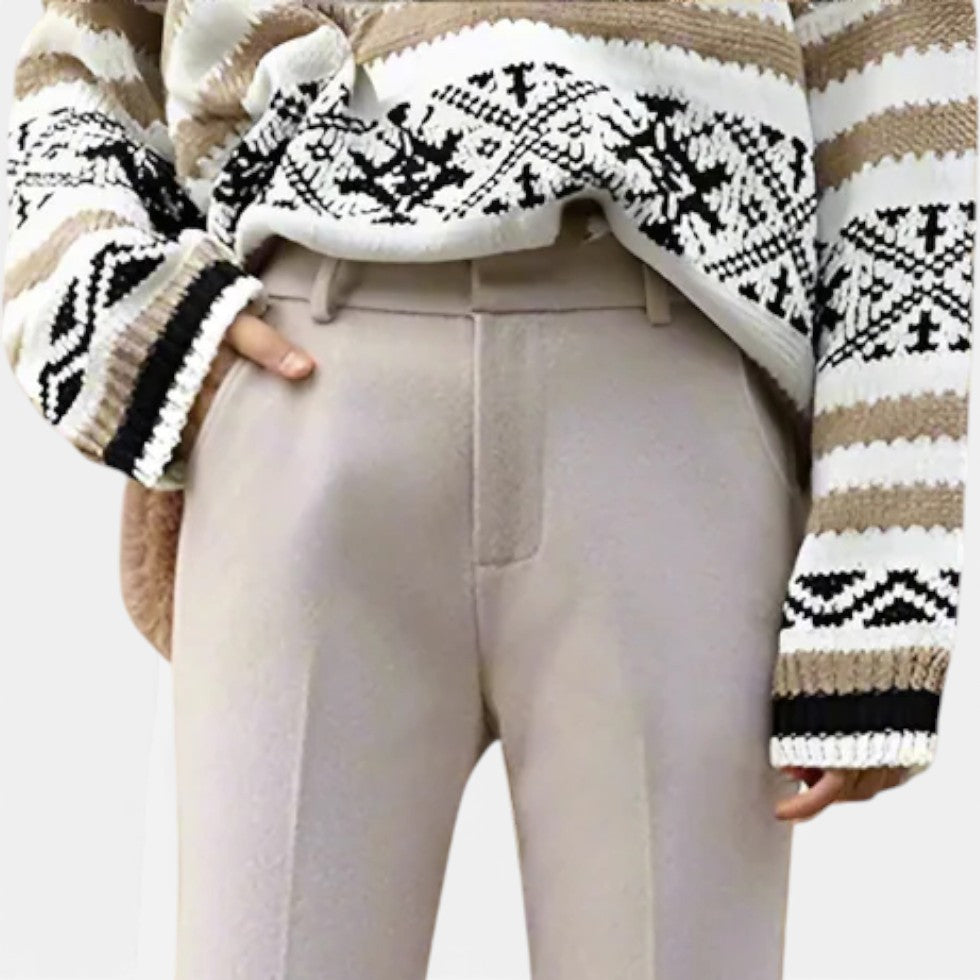 Women's Straight Leg Pants with Herringbone Pattern