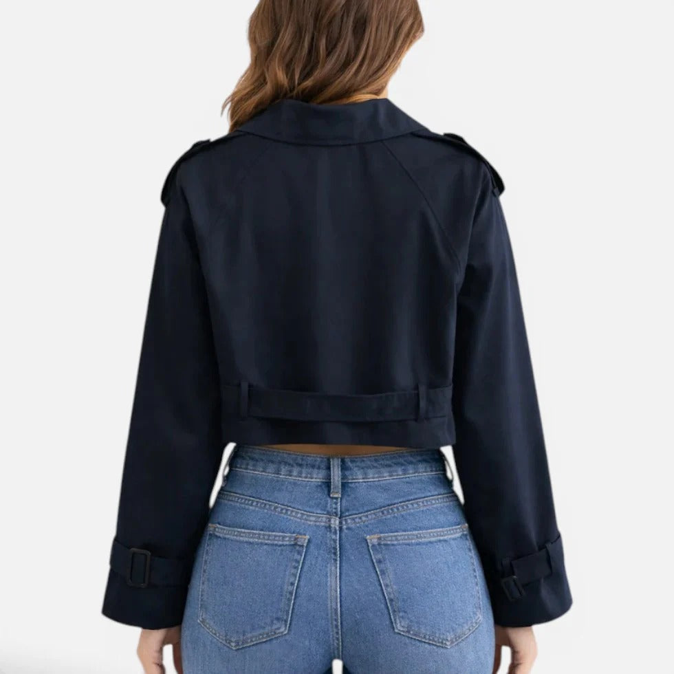 Women's Cropped Belted Trench Jacket in Cotton Blend