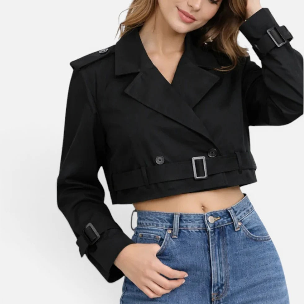 Women's Cropped Belted Trench Jacket in Cotton Blend
