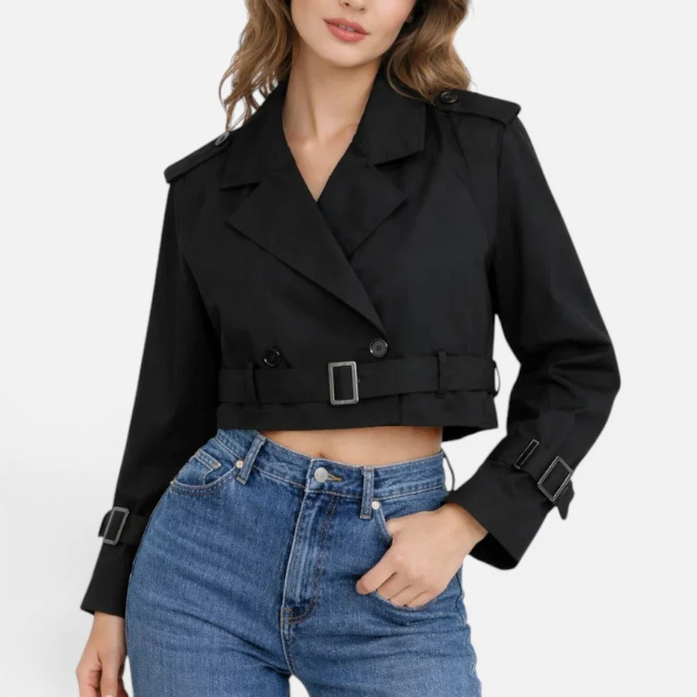 Women's Cropped Belted Trench Jacket in Cotton Blend