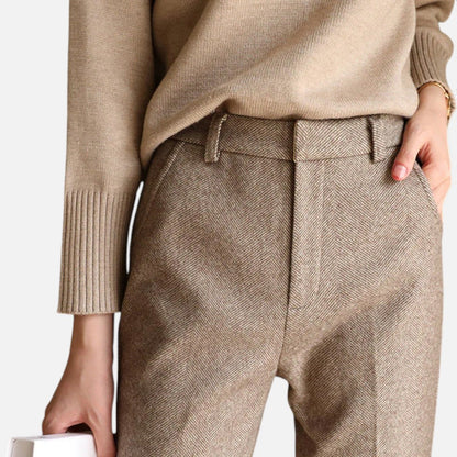 Women's Straight Leg Pants with Herringbone Pattern