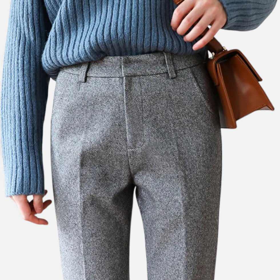 Women's Straight Leg Pants with Herringbone Pattern