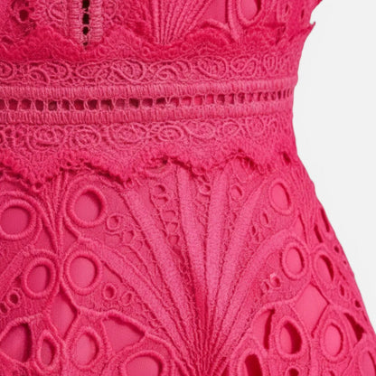 Women's Eyelet Lace Midi Dress with High Neck