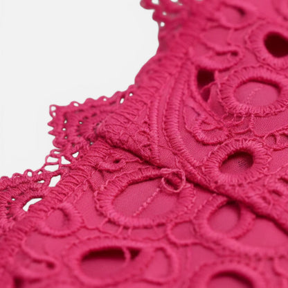 Women's Eyelet Lace Midi Dress with High Neck