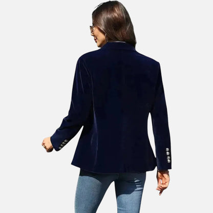 Women's Velvet Blazer with Single Gold Button