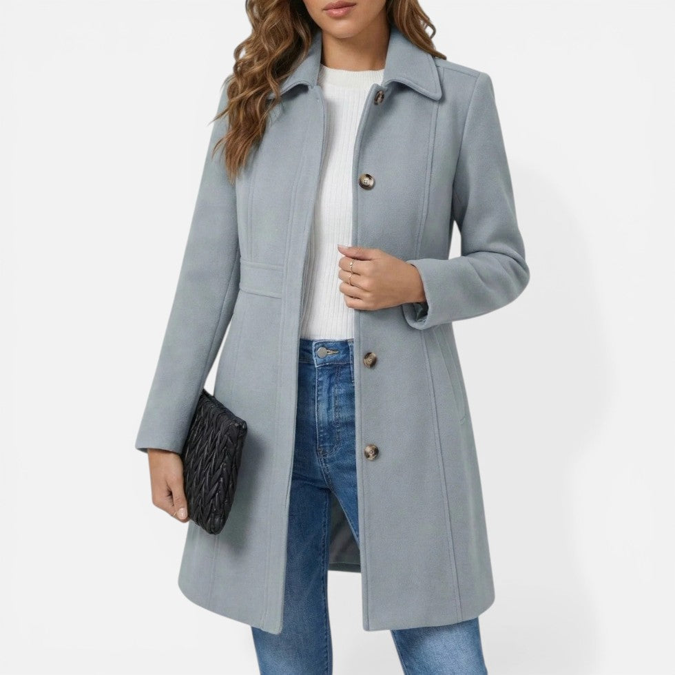 Women's Tailored Coat with Buttons and Collar