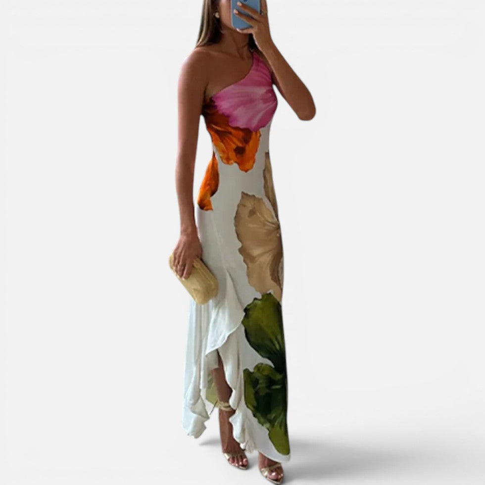 Women's One-Shoulder Floral Print Maxi Dress