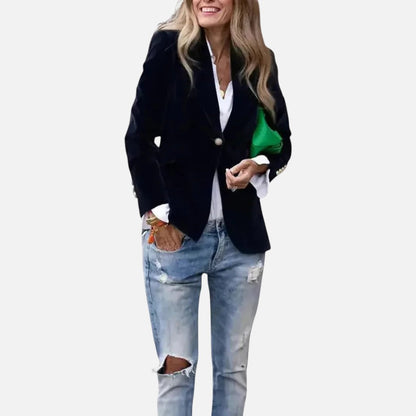 Women's Velvet Blazer with Single Gold Button
