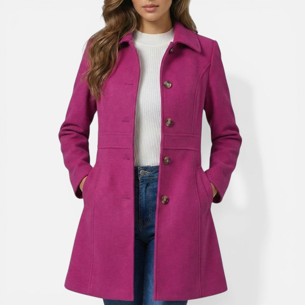 Women's Tailored Coat with Buttons and Collar
