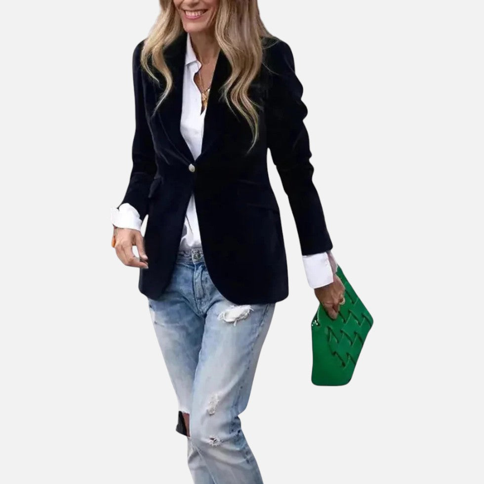 Women's Velvet Blazer with Single Gold Button