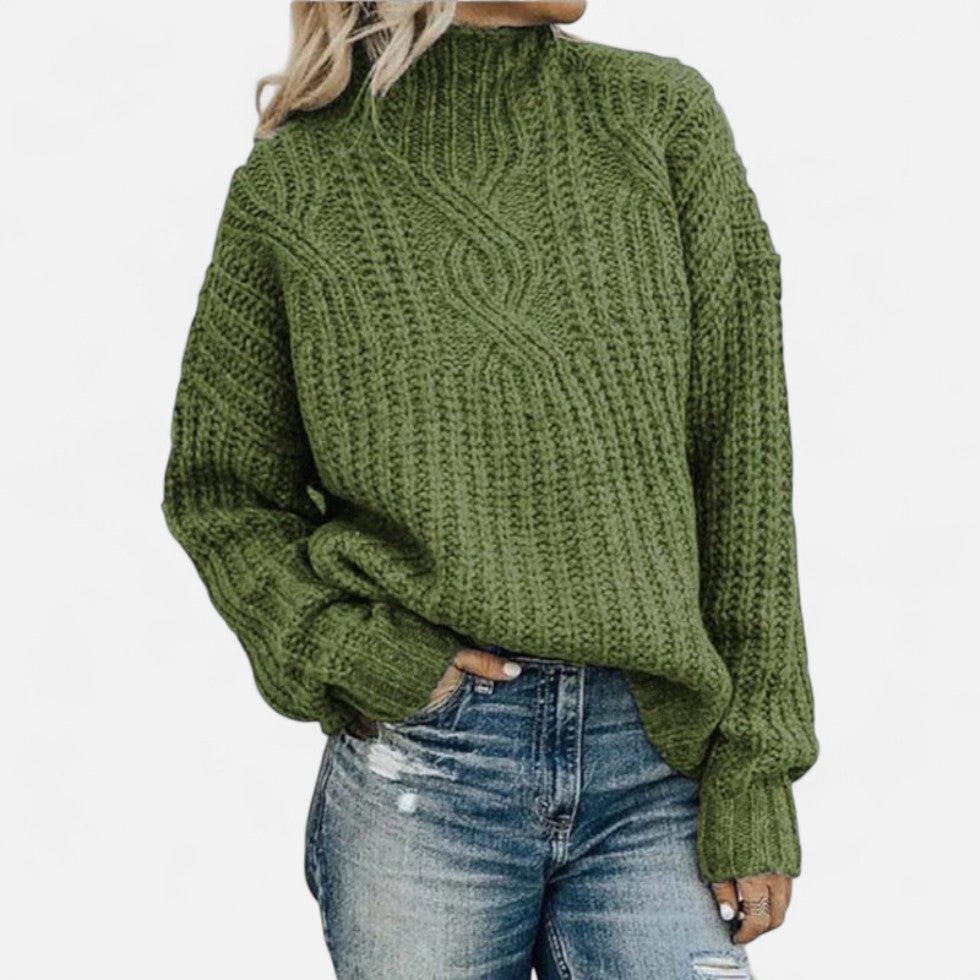 Women's Chunky Cable Knit High Neck Sweater