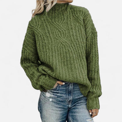 Women's Chunky Cable Knit High Neck Sweater