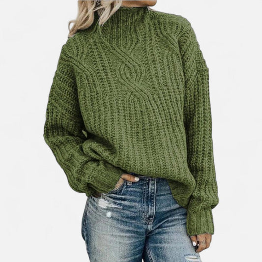 Women's Cable-Knit Sweater – Chunky, High Neck, Cozy
