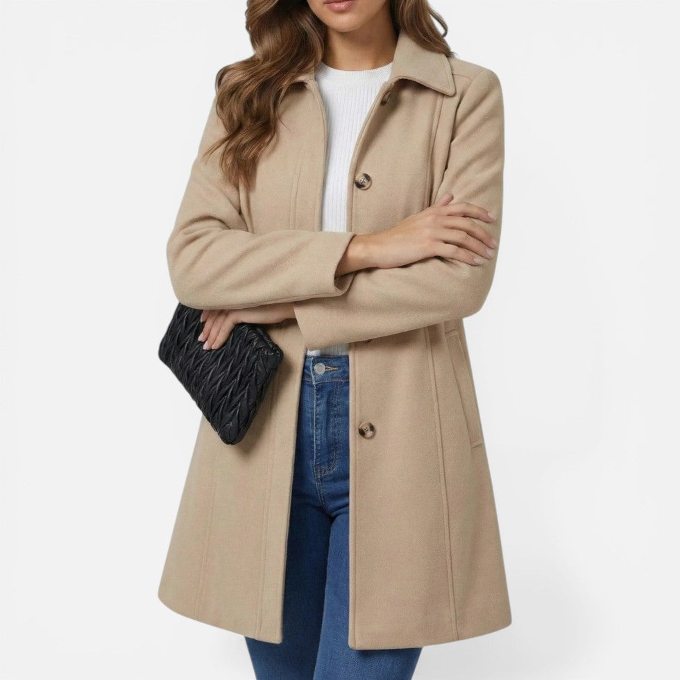 Women's Tailored Coat with Buttons and Collar