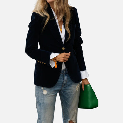 Women's Velvet Blazer with Single Gold Button