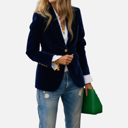 Women's Velvet Blazer with Single Gold Button