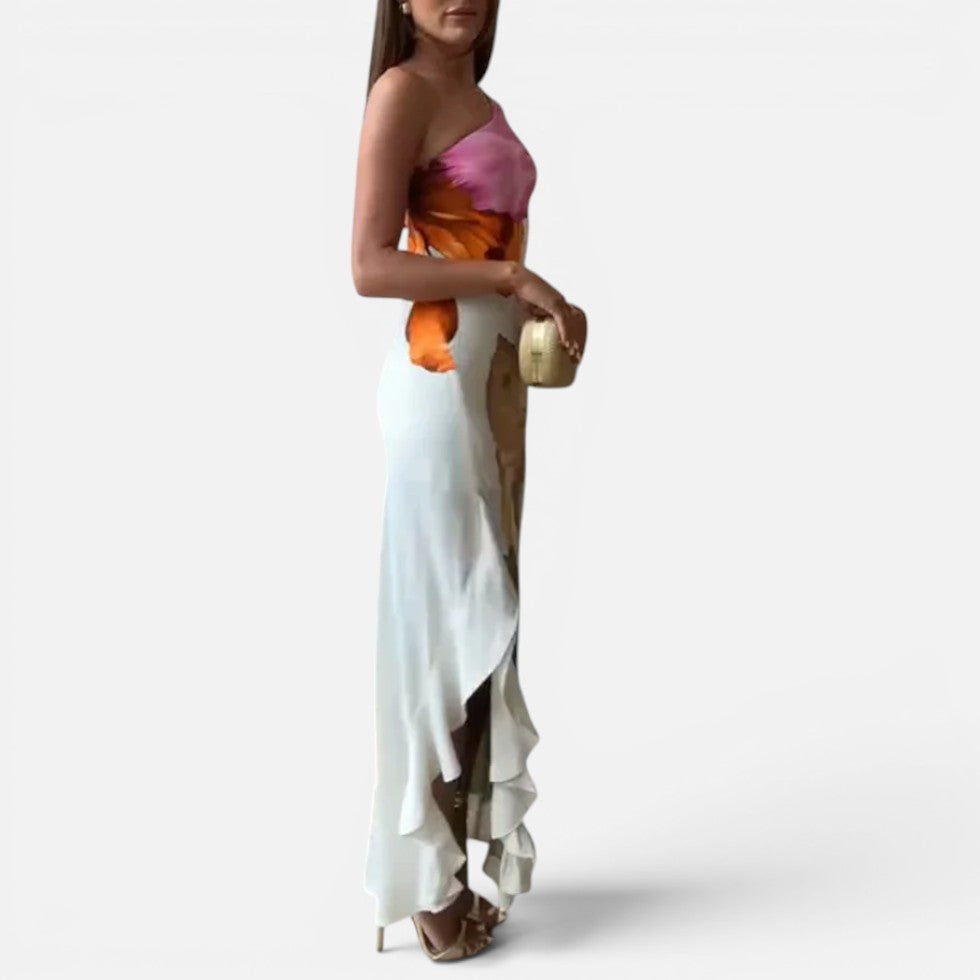 Women's One-Shoulder Floral Print Maxi Dress