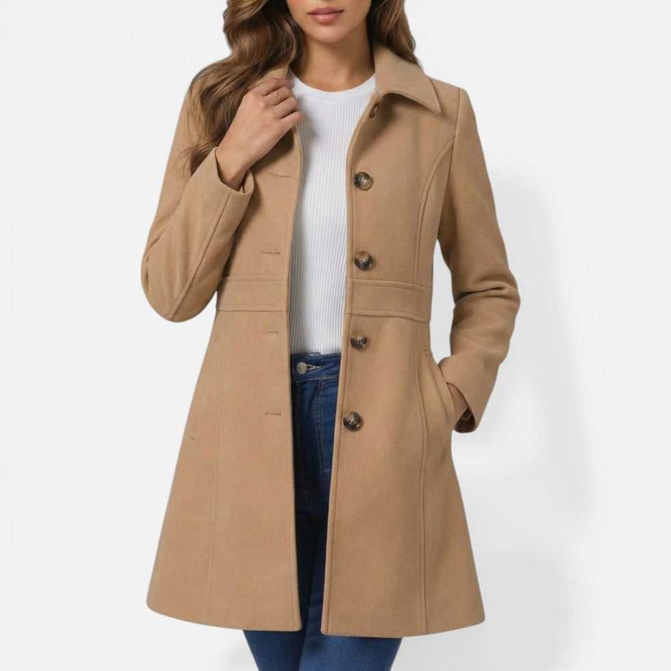 Women's Tailored Coat with Buttons and Collar