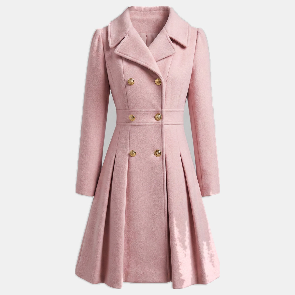 Women's Wool Coat – Double-Breasted, Pleated Flare