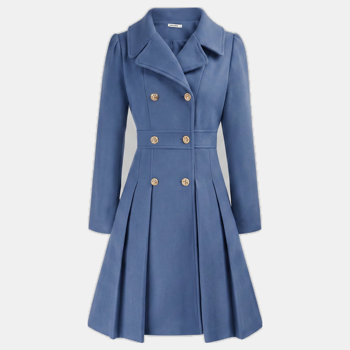 Women's Wool Coat – Double-Breasted, Pleated Flare