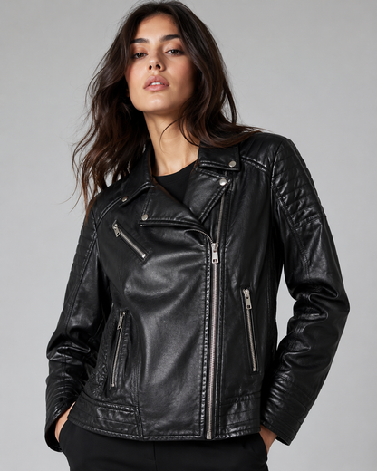 Women's Leather Jacket – Asymmetric Zip Moto Collar